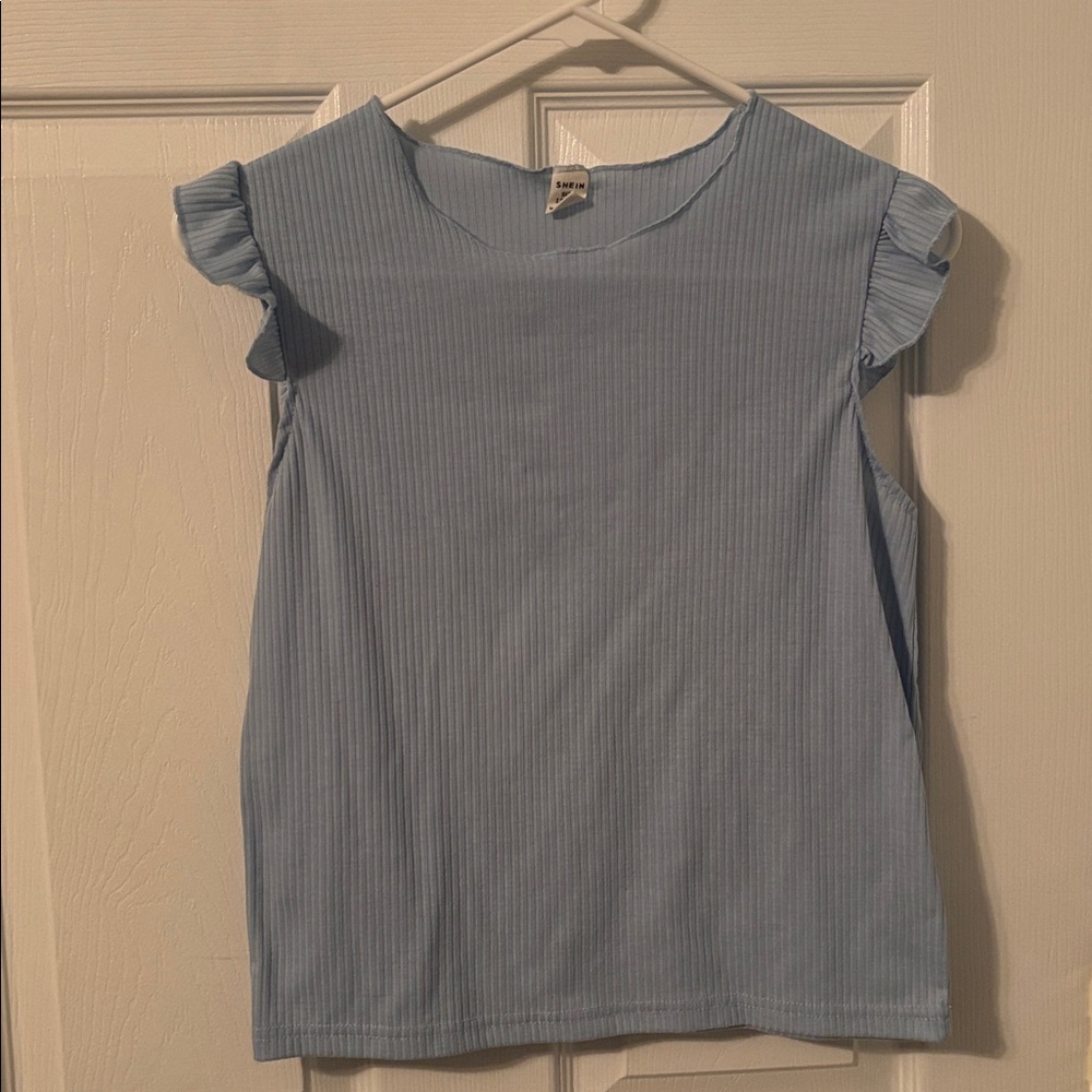 Light Blue flutter sleeve top